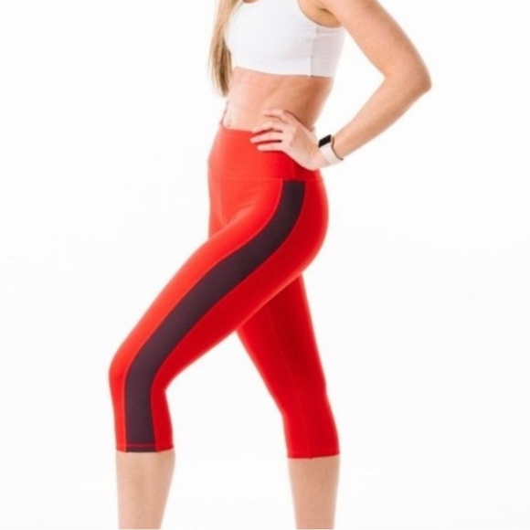 Zyia - Red Royalty Strip Light n Tight Hi-Rise Crop - Picture 1 of 5